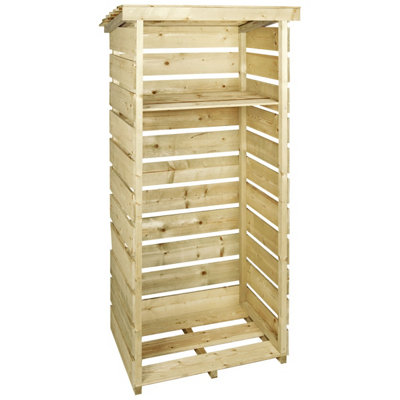 Charles Bentley FSC Wooden Single Tall Log Store Firewood Garden Storage Unit