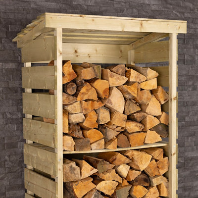 Charles Bentley FSC Wooden Single Tall Log Store Firewood Garden ...