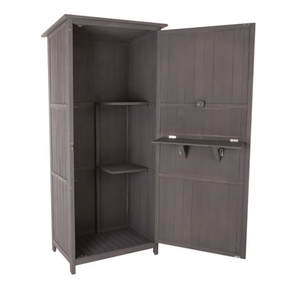 Charles Bentley FSC Wooden Storage Shed - Grey H190 x D56 x W86cm Tall Outdoor - 3