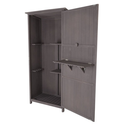 Charles Bentley FSC Wooden Storage Shed - Grey H190 x D56 x W86cm Tall Outdoor - 5