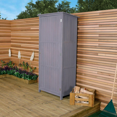 Charles Bentley FSC Wooden Storage Shed - Grey H190 x D56 x W86cm Tall Outdoor - 8