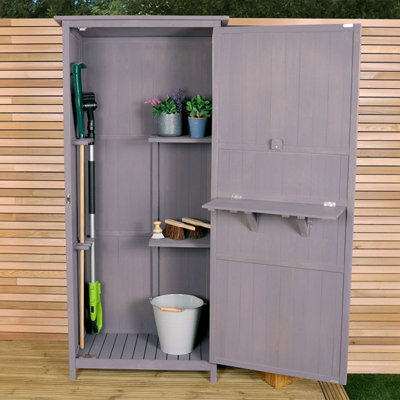 Charles Bentley FSC Wooden Storage Shed - Grey H190 x D56 x W86cm Tall Outdoor - 9