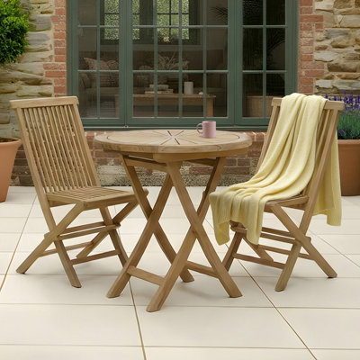Charles Bentley Garden Bistro Table Folding Round Patio Teak Wood Furniture 70cm