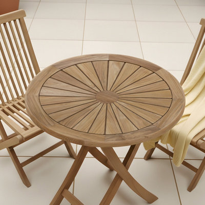 Charles Bentley Garden Bistro Table Folding Round Patio Teak Wood Furniture 70cm
