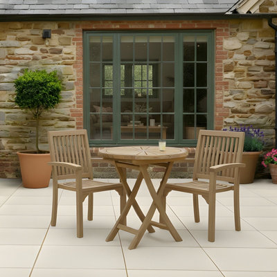 Charles Bentley Garden Bistro Table Folding Round Patio Teak Wood Furniture 70cm