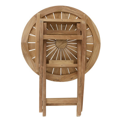 Charles Bentley Garden Bistro Table Folding Round Patio Teak Wood Furniture 70cm
