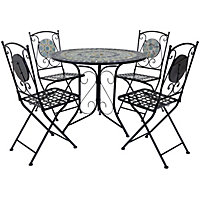 Charles Bentley Garden Blue Mosaic 5 Piece Dining Set With Folding Chairs Patio