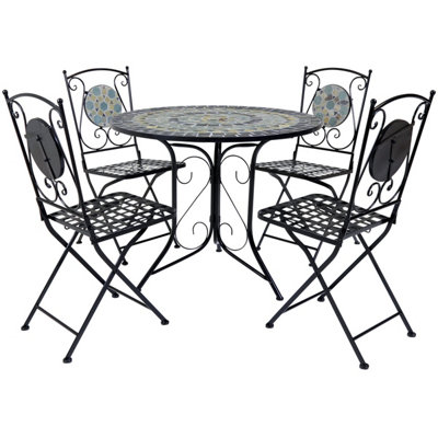 Charles Bentley Garden Blue Mosaic 5 Piece Dining Set With Folding Chairs Patio