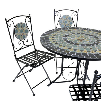 Charles Bentley Garden Blue Mosaic 5 Piece Dining Set With Folding Chairs Patio