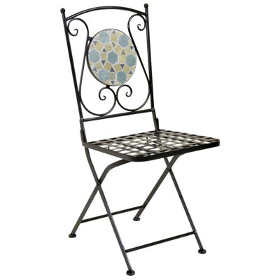 Charles Bentley Garden Blue Mosaic 5 Piece Dining Set With Folding Chairs Patio
