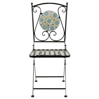 Charles Bentley Garden Blue Mosaic 5 Piece Dining Set With Folding Chairs Patio