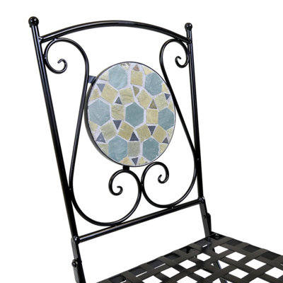 Charles Bentley Garden Blue Mosaic 5 Piece Dining Set With Folding Chairs Patio
