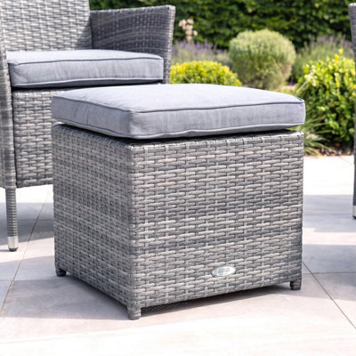 Charles Bentley Garden Outdoor Pair of Rattan Footstools Grey