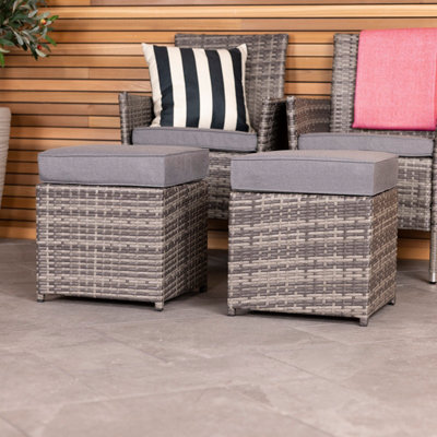 Charles Bentley Garden Outdoor Pair of Rattan Footstools Grey