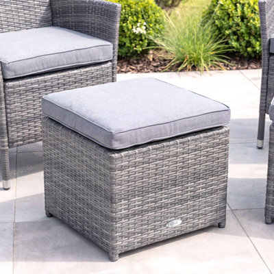 Charles Bentley Garden Outdoor Pair of Rattan Footstools Grey