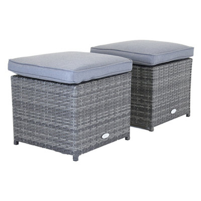 Charles Bentley Garden Outdoor Pair of Rattan Footstools Grey - 3