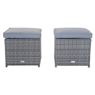 Charles Bentley Garden Outdoor Pair of Rattan Footstools Grey - 4