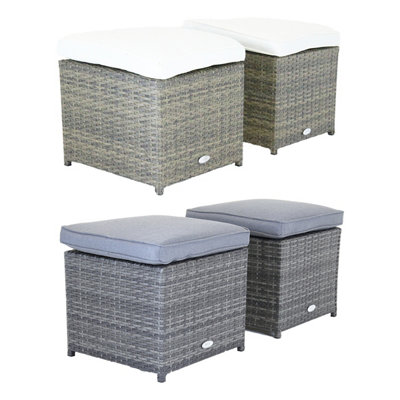 Charles Bentley Garden Outdoor Pair of Rattan Footstools Grey - 6