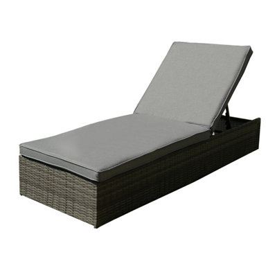 Charles Bentley Garden Waterproof Reclining Rattan Sun Lounger Grey