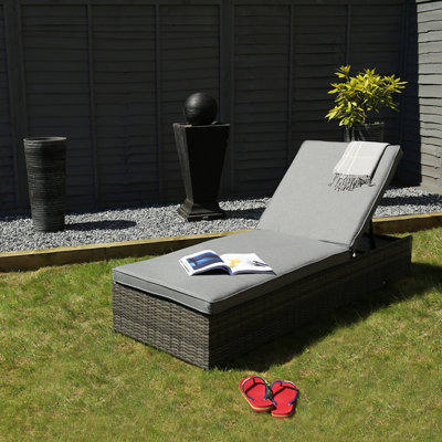 Charles Bentley Garden Waterproof Reclining Rattan Sun Lounger Grey