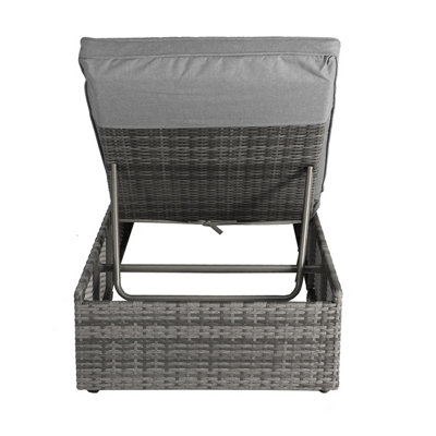 Charles Bentley Garden Waterproof Reclining Rattan Sun Lounger Grey - 4