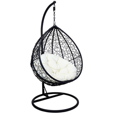 Charles Bentley Garden Wicker Rattan Patio Hanging Swing Chair Seat - Black - 3