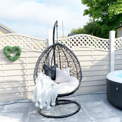 Charles Bentley Garden Wicker Rattan Patio Hanging Swing Chair Seat - Black - 6