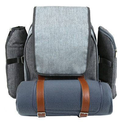 Charles Bentley Grey 4 Person Picnic Bag Backpack With Cutlery
