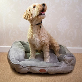 Charles Bentley Grey Plush Soft Furry Washable Dog Cat Pet Bed- Medium