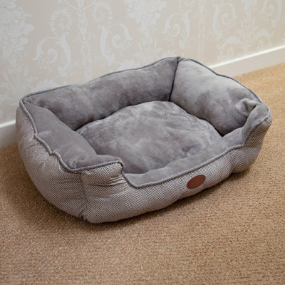 Charles Bentley Grey Plush Soft Furry Washable Dog Cat Pet Bed- Medium