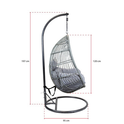 Charles Bentley Hanging Egg Shaped Rattan Swing Chair With Cushion - Grey - 4