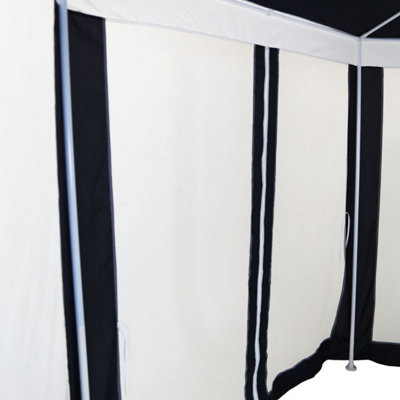 Charles Bentley Hexagonal Gazebo with Mesh Sides Blue/Beige Showerproof - 4