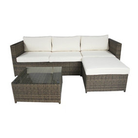 Charles Bentley L-Shaped 3 Seater Outdoor Rattan Furniture Lounge Set - Natural