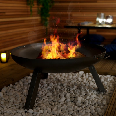 Charles Bentley Large 80cm Round Oil Finished Fire Pit Steel Outdoor Heating