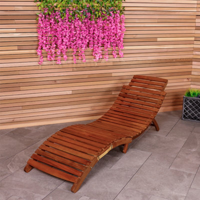 Charles Bentley Large Patio Folding Curved Reclining FSC Wood Sun Lounger