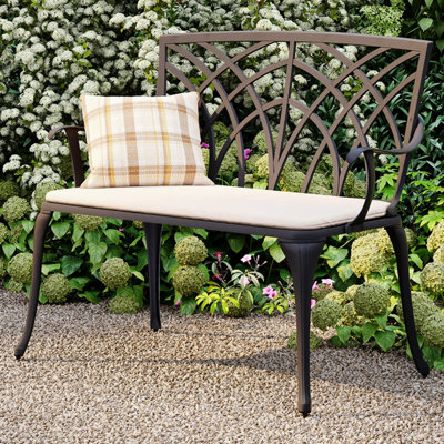 Charles Bentley Metal Cast Aluminium 2 Seater Garden Patio Bench Seat