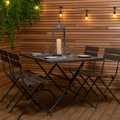 Charles Bentley Metal Powder Coated Rectangular 4 Seater Dining Set - Dark Grey