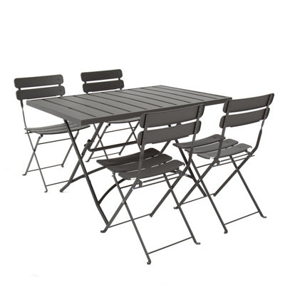 Charles Bentley Metal Powder Coated Rectangular 4 Seater Dining Set - Dark Grey