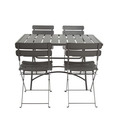 Charles Bentley Metal Powder Coated Rectangular 4 Seater Dining Set - Dark Grey