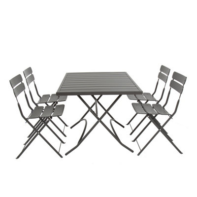 Charles Bentley Metal Powder Coated Rectangular 4 Seater Dining Set - Dark Grey