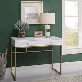Charles Bentley Monroe Console Desk White & Gold Hallway Table