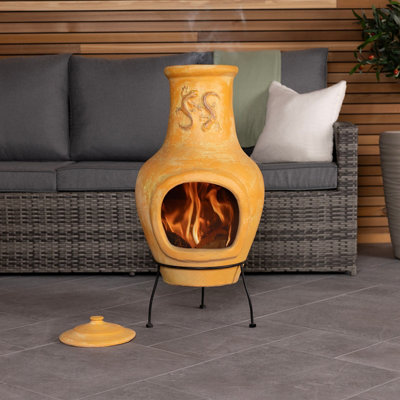 Charles Bentley Outdoor Patio Chiminea Large Terracotta Clay Heater