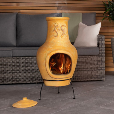 Charles Bentley Outdoor Patio Chiminea Large Terracotta Clay Heater