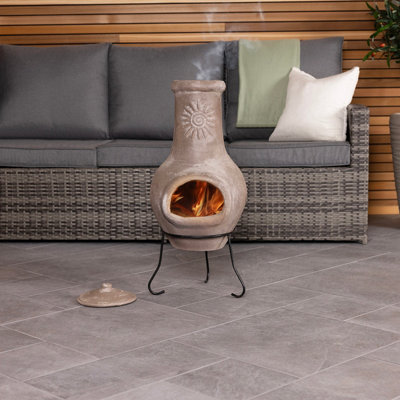 Charles Bentley Outdoor Patio Chiminea Medium Natural Clay Heater