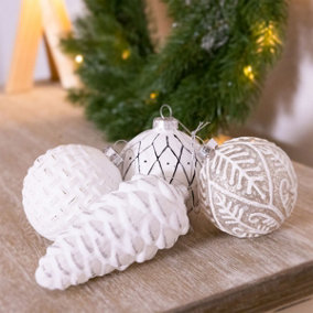 Charles Bentley Pack of 12 Scandi Style Glass Baubles Christmas Tree Decorations