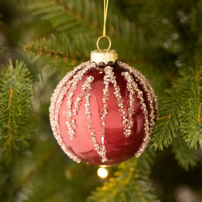 Charles Bentley Pack of 12 Traditional Glass Baubles Christmas Tree Decorations - 4