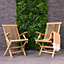 Charles Bentley Pair of Solid Wooden Teak Garden Outdoor Folding Arm Chairs