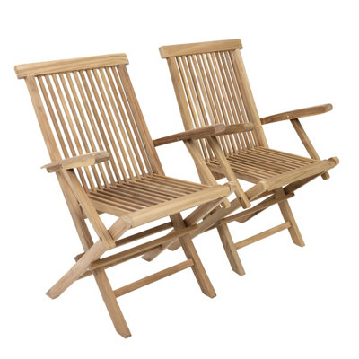 Charles Bentley Pair of Solid Wooden Teak Garden Outdoor Folding Arm Chairs - 3