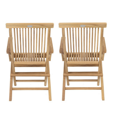 Charles Bentley Pair of Solid Wooden Teak Garden Outdoor Folding Arm Chairs - 4