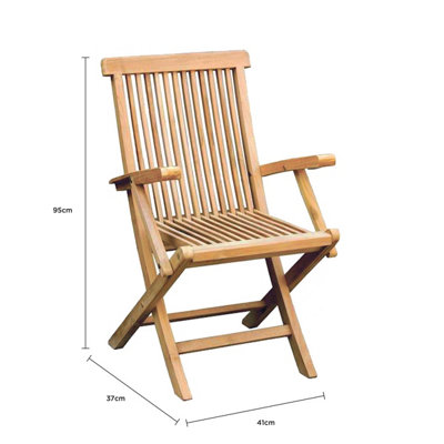Charles Bentley Pair of Solid Wooden Teak Garden Outdoor Folding Arm Chairs - 8